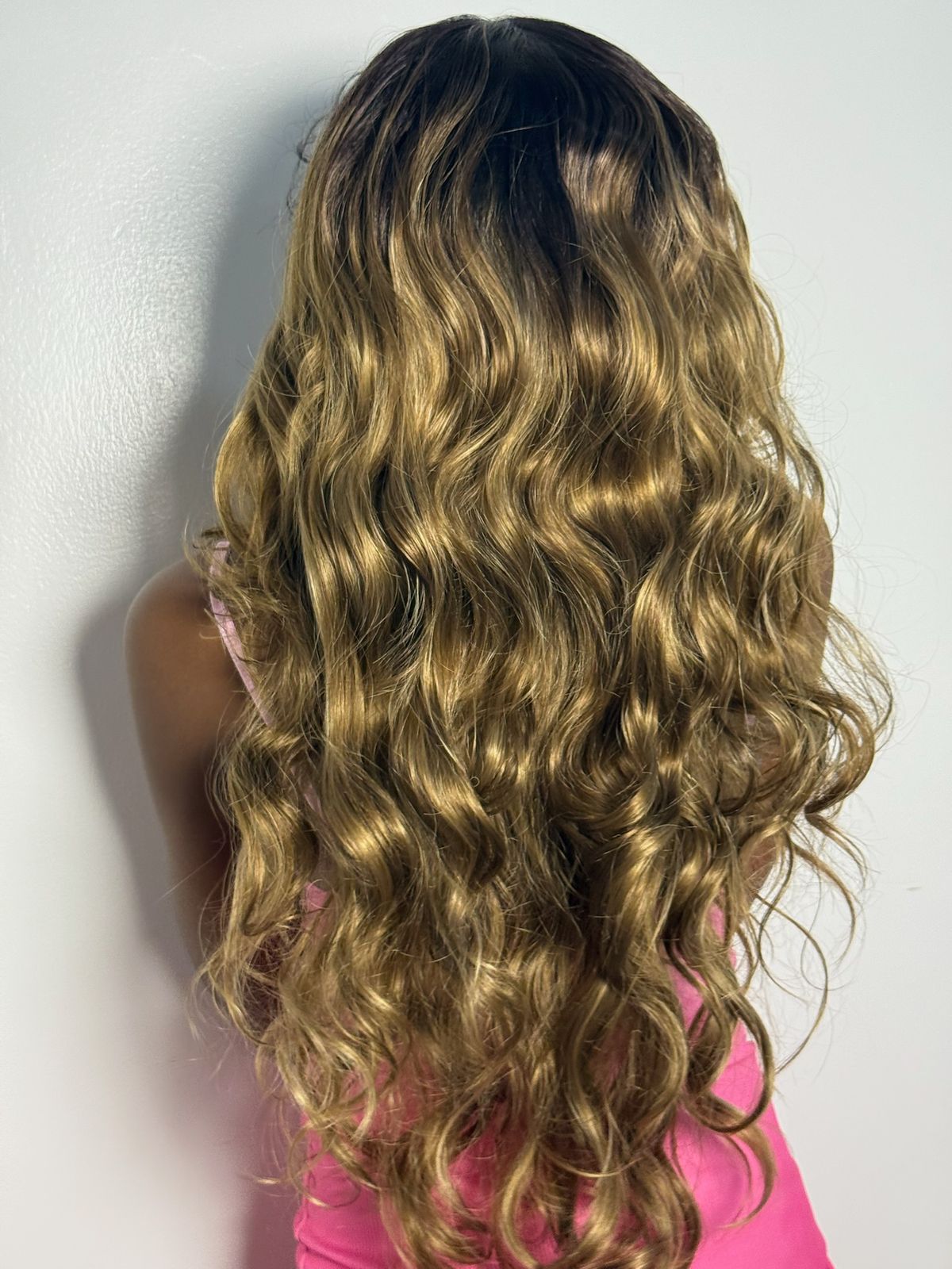 Model showcasing long wig style